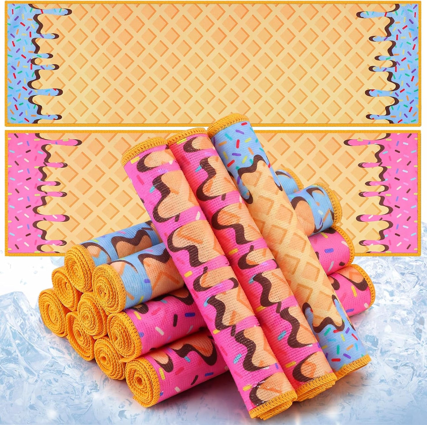 Peryiter 12 Pcs Baseball Ice Cream Drip Cooling Towel Microfiber Absorbent Lightweight Sport Cooling Towel Sweat Sport Rags for Baseball Team Coach Gifts Event Yoga Running Gym (Pink Blue,30 x 9 Inch)