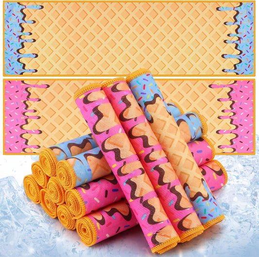 Peryiter 12 Pcs Baseball Ice Cream Drip Cooling Towel Microfiber Absorbent Lightweight Sport Cooling Towel Sweat Sport Rags for Baseball Team Coach Gifts Event Yoga Running Gym (Pink Blue,30 x 9 Inch)