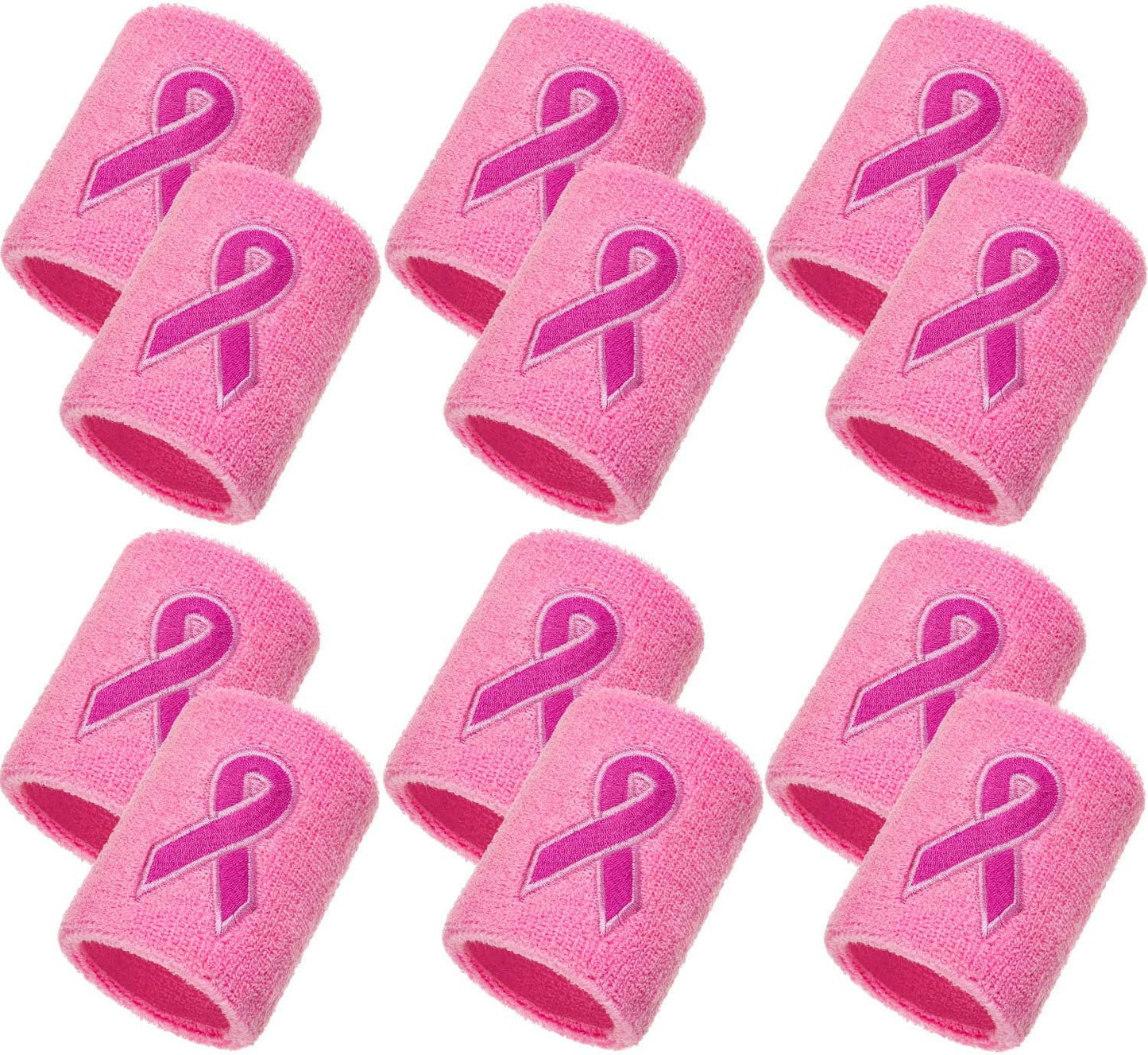 12 Pack Breast Cancer Awareness Wristbands Bulk Pink Ribbon Sweatbands for Men and Women, Basketball Baseball Running and Supporting Breast Cancer Awareness Month