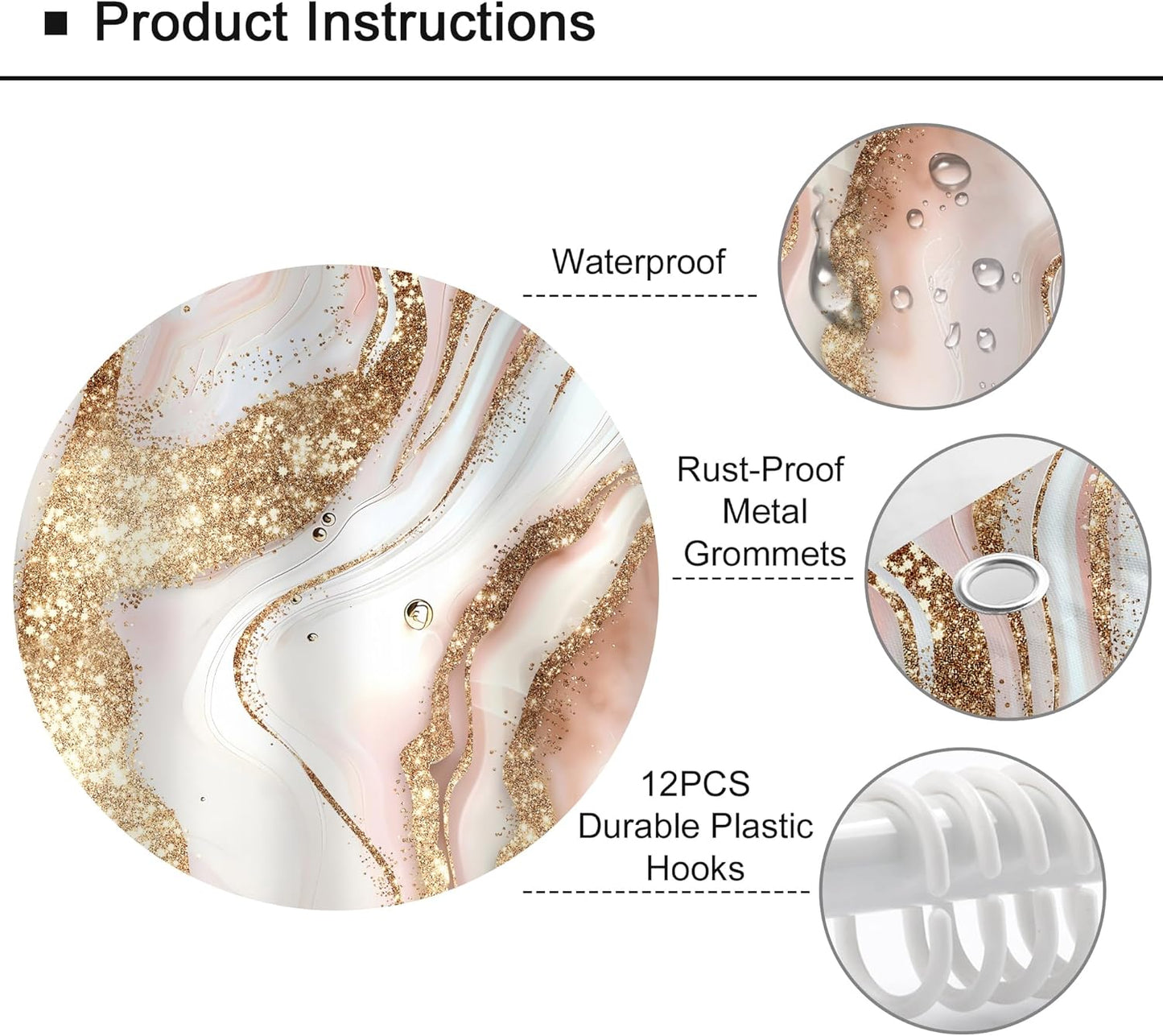 Omifly Abstract Pink Gold Marble Shower Curtain 60Wx72H Inch Modern Minimalist Girls Fluid Ink Texture Golden Luxury Cracked Lines with 12 Plastic Hooks Fabric Waterproof Toilet Accessories Decor