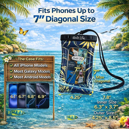 Salt Life Floating Waterproof Phone Case– IPX8 100% Waterproof Phone Case that Floats in Water, Universal Phone Dry Bag with Touchscreen Clear Window, Secure Seal Closure & Lanyard (Pink)