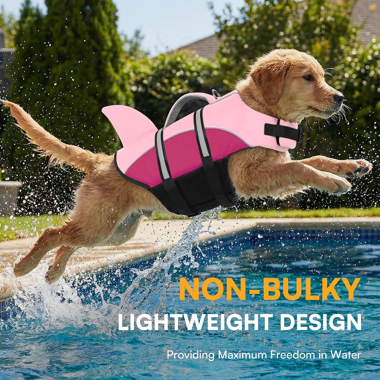 Queenmore Shark Dog Life Vest, XXL Dog Life Jacket for Swimming Boating for Large Dogs in Pool Lake Rescue Handle, Leash Hook, Reflective Strip, High Buoyancy
