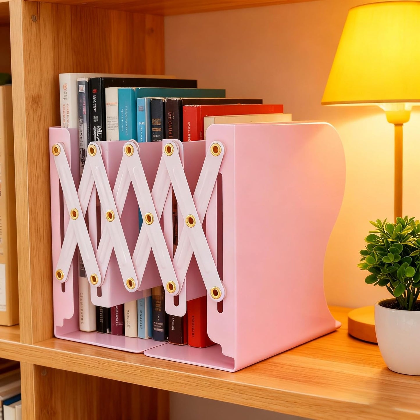 Metal Bookends for Heavy Books, Sturdy Book Stopper to Hold Books Heavy Duty, Adjustable Book Ends for Office & School (Pink Color)