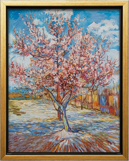 Poster Master Vintage Van Gogh Canvas - Pink Peach Tree in Blossom Print - Impressionism Art - Gift for Artist, Painter - Aesthetic Wall Decor for Living Room, Bedroom - 8x10 Gold Framed Canvas