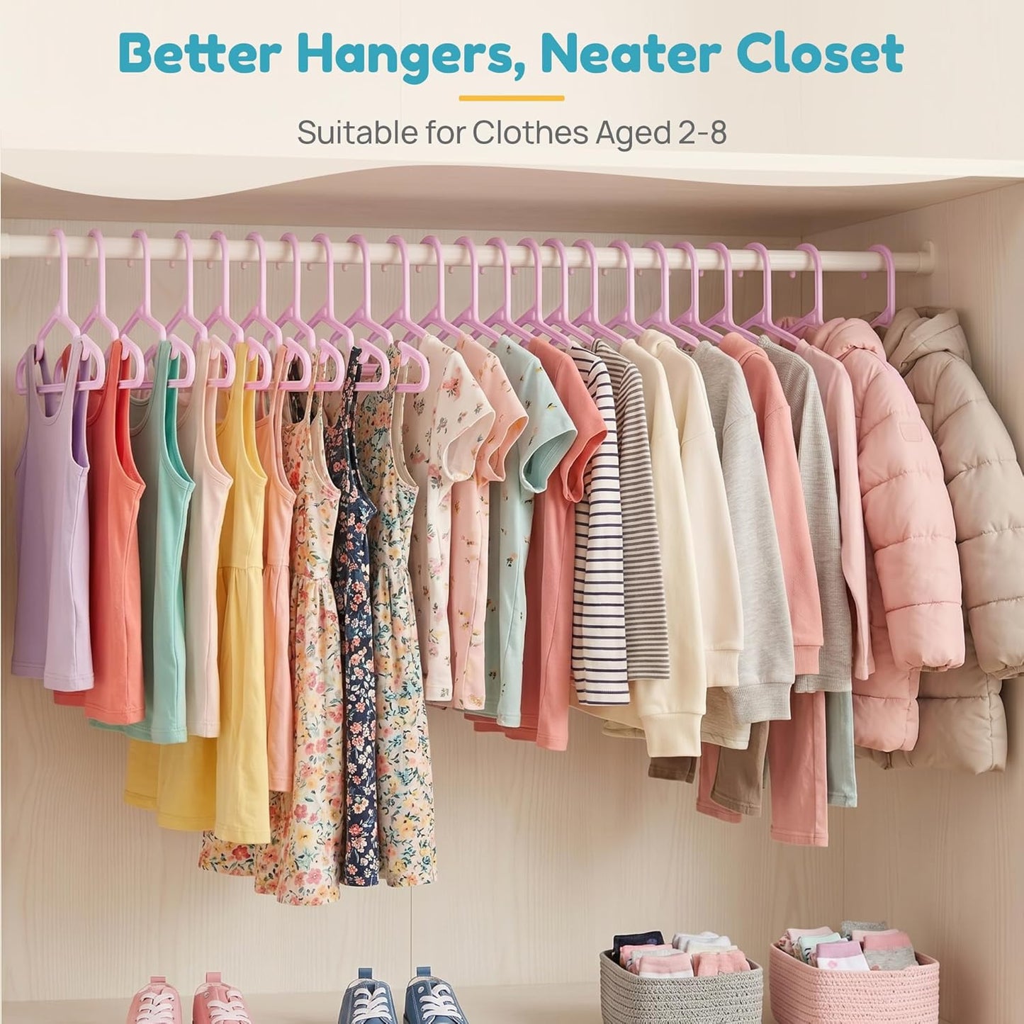 Vtopmart 60 Pack Kids Hangers, 11 inches Baby Clothes Hangers for Closet, StackFit Interlocking Toddler Hanger for Pants, Dress, Skirt, Space-Saving Children Hangers with Non-Slip Shoulder Grooves