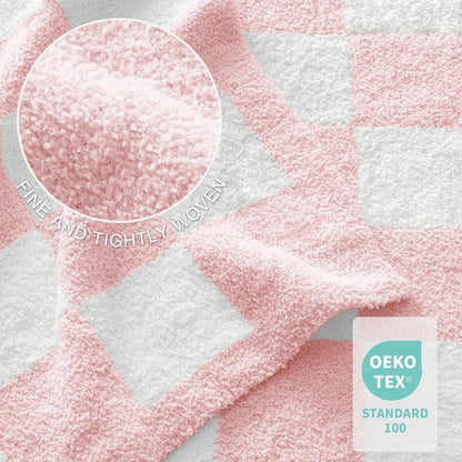 Exclusivo Mezcla Checkered Knit Throw Blanket, Ultra Soft and Warm Reversible Woven Blankets, Cozy Snuggly Throw for Couch Bed and Home Decor, Pink, 50"x60"