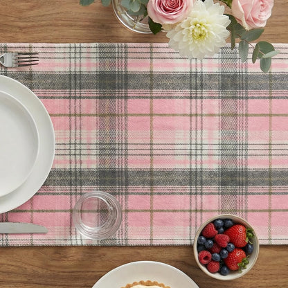 Artoid Mode Pink Grey Farmhouse Plaid Spring Table Runner, Winter Rustic Holiday Check Kitchen Dining Table Decoration for Home Party Decor 13x72 Inch