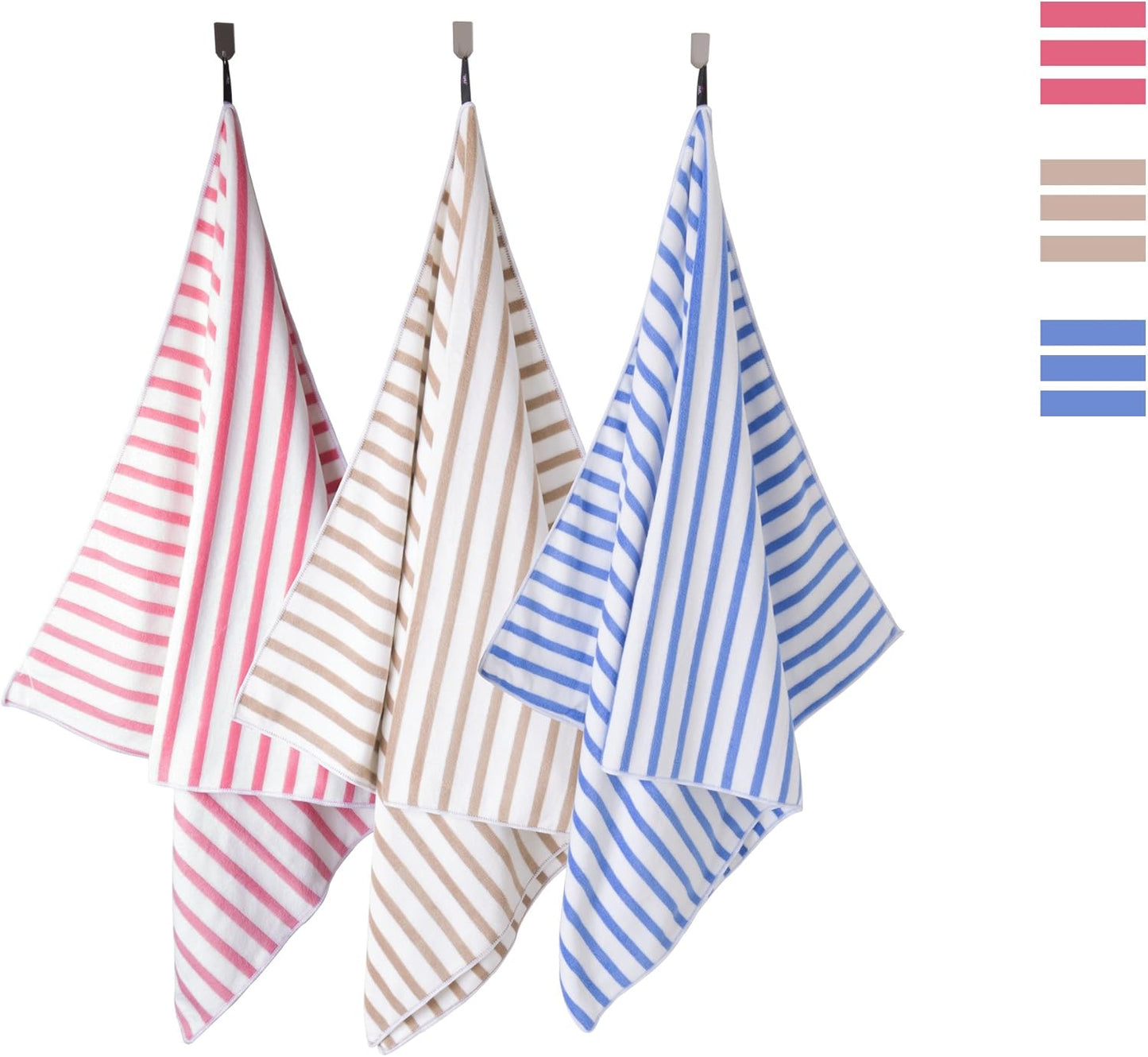 JML Microfiber Beach Towels Set of 6, 27" x 55", Large Bath Towel Cabana Stripe- Absorbent Quick Dry, No Fading, No Linting for Hair Wrap, Sauna, Pool, Sport, Yoga, Camping, Swimming, Pink