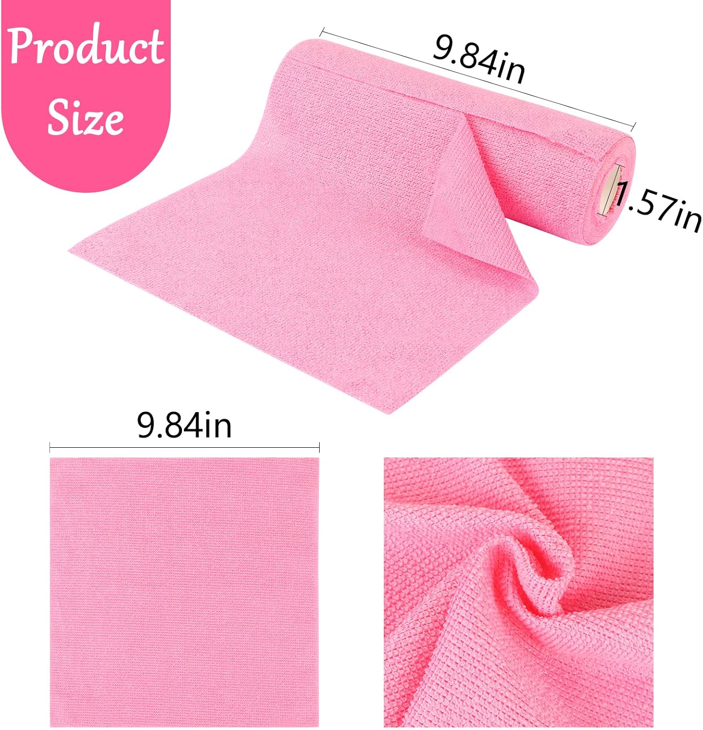 Microfiber Cleaning Cloth Roll, Tear-Away Reusable Towels, 10" x 10" Dish Cloth, 20 Sheets Washable, Lint-Free Microfiber Cloth for Kitchen, Home, Shop, Cleaning Supplies (Pink)
