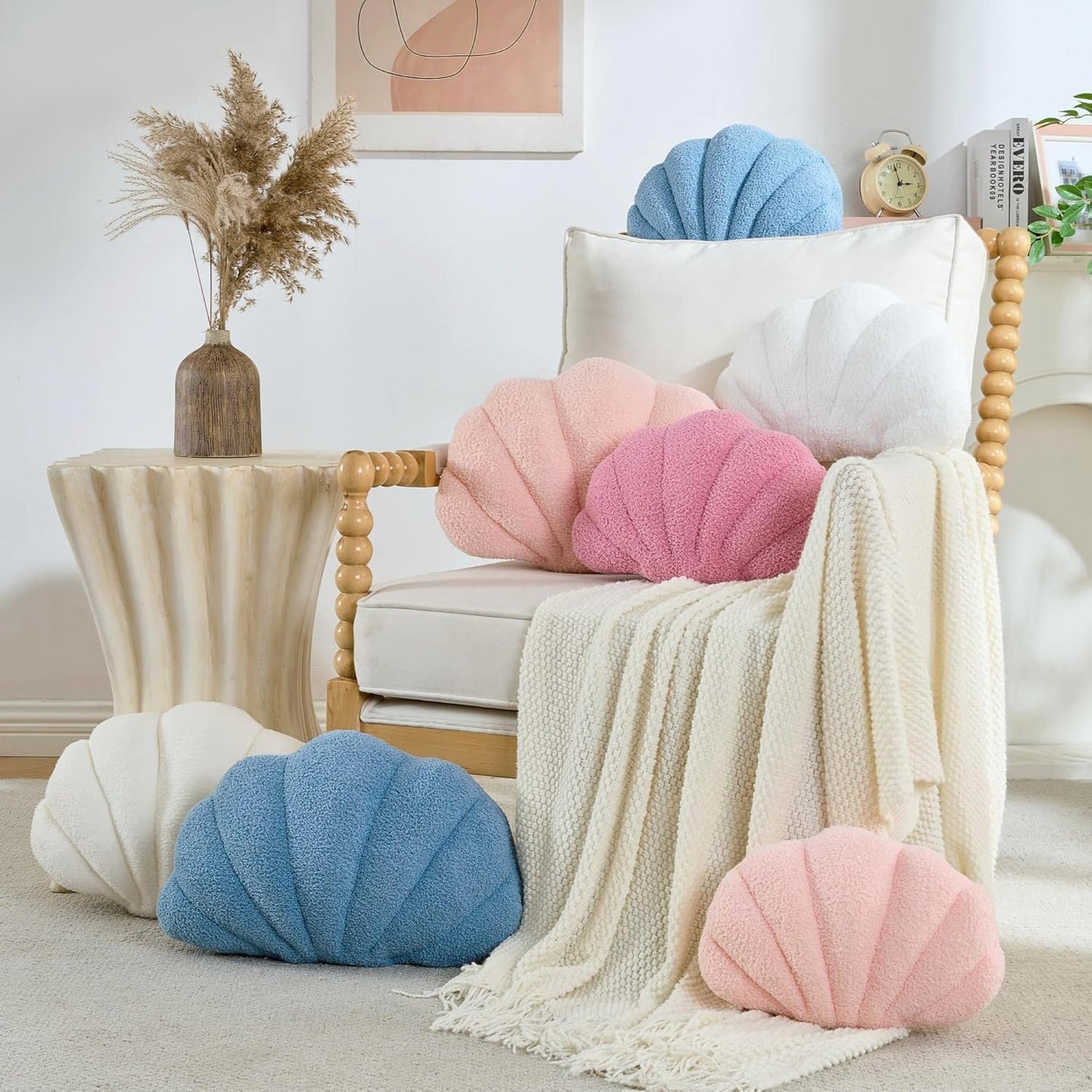 CANGHI Shell Pillow Seashell Decorative Pillow Light Pink Beachy Coastal Shell Shaped Throw Pillows 13x10 Inch Soft Ocean Beach Sea Shell Plush Pillows Cushion for Bed Couch Living Sofa Room Decor