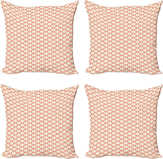 Lunarable Geometric Decorative Throw Pillow Case Pack of 4, Abstract Triangle Shapes with Striped Patterns Pastel Colors Modern, Cushion Cover for Couch Living Room Car, 16", Salmon Peach Pale Yellow