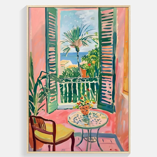 Matisse Pink Wall Art Vintage Colorful Canvas Aesthetic Pastel Poster Trendy Pink and Green Scenery Prints Pastel Girly Prints Vintage Open Window Wall Art for Living Room 16x24inch Unframed