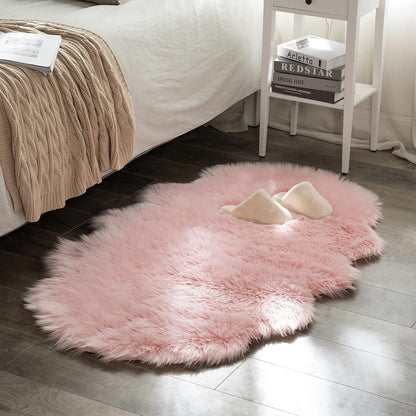 MIULEE Luxury Super Soft Fluffy Area Rug Faux Fur Sheepskin Rug Decorative Plush Shaggy Carpet for Bedside Sofa Floor 3 x 5 Feet, Pink