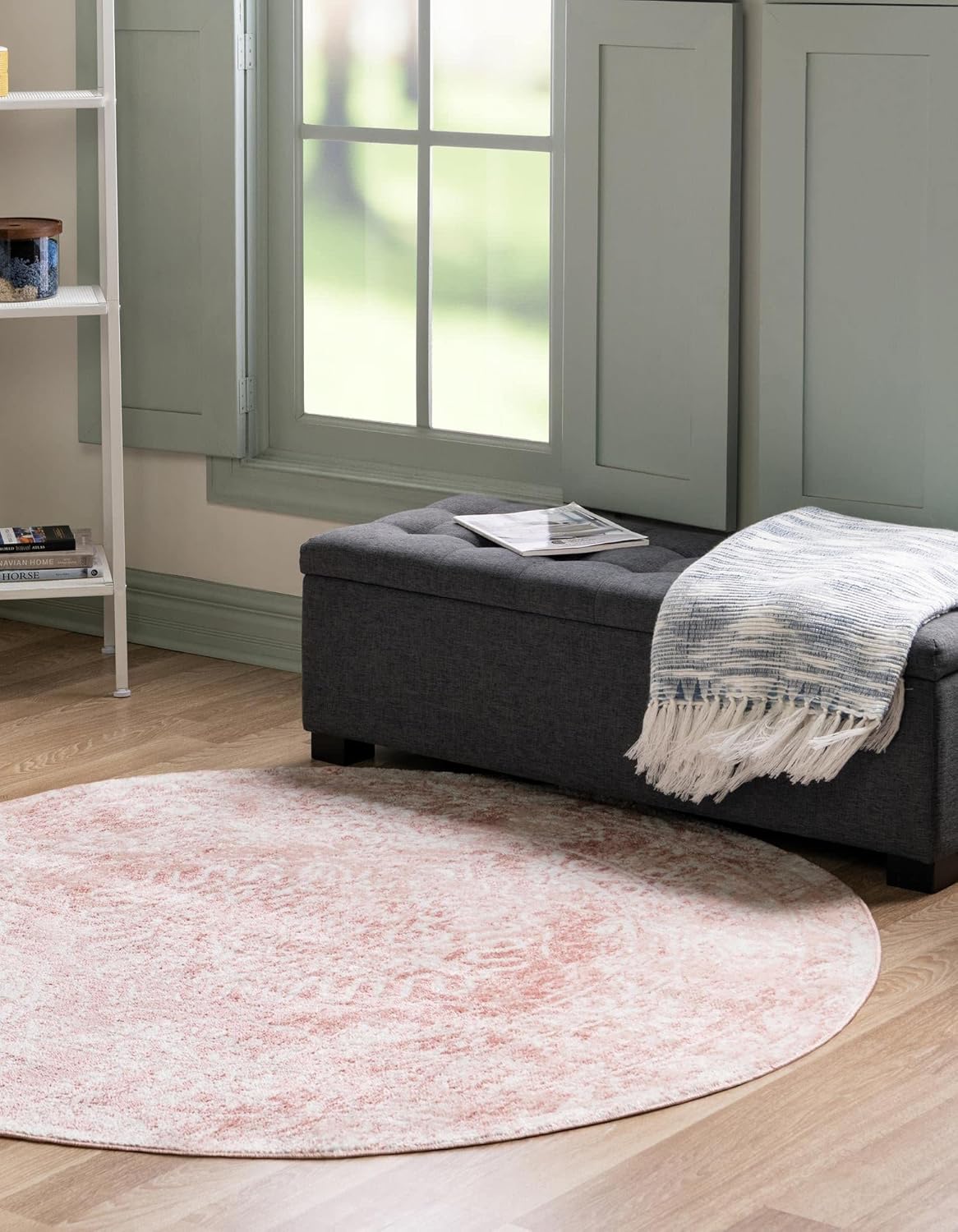 Unique Loom Oxford Collection Area Rug - Bodleian (5' 3" Round, Pink/ Ivory)