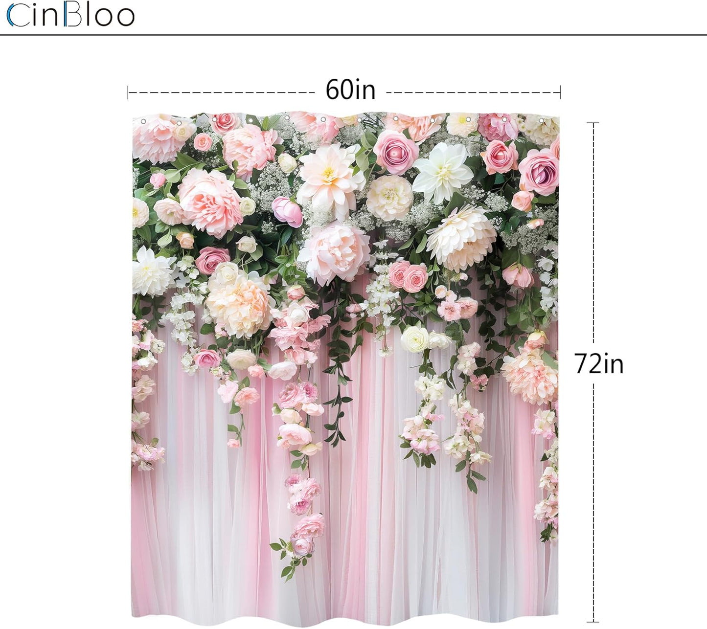 Pink Shower Curtain 60Wx72H Girly Spring Blossom Romantic Flower Bath Curtain for Girl Women Elegant Aesthetic Pretty Nature Plant Leaves Floral Bathroom Decor Art Design Fabric with 12 Hooks