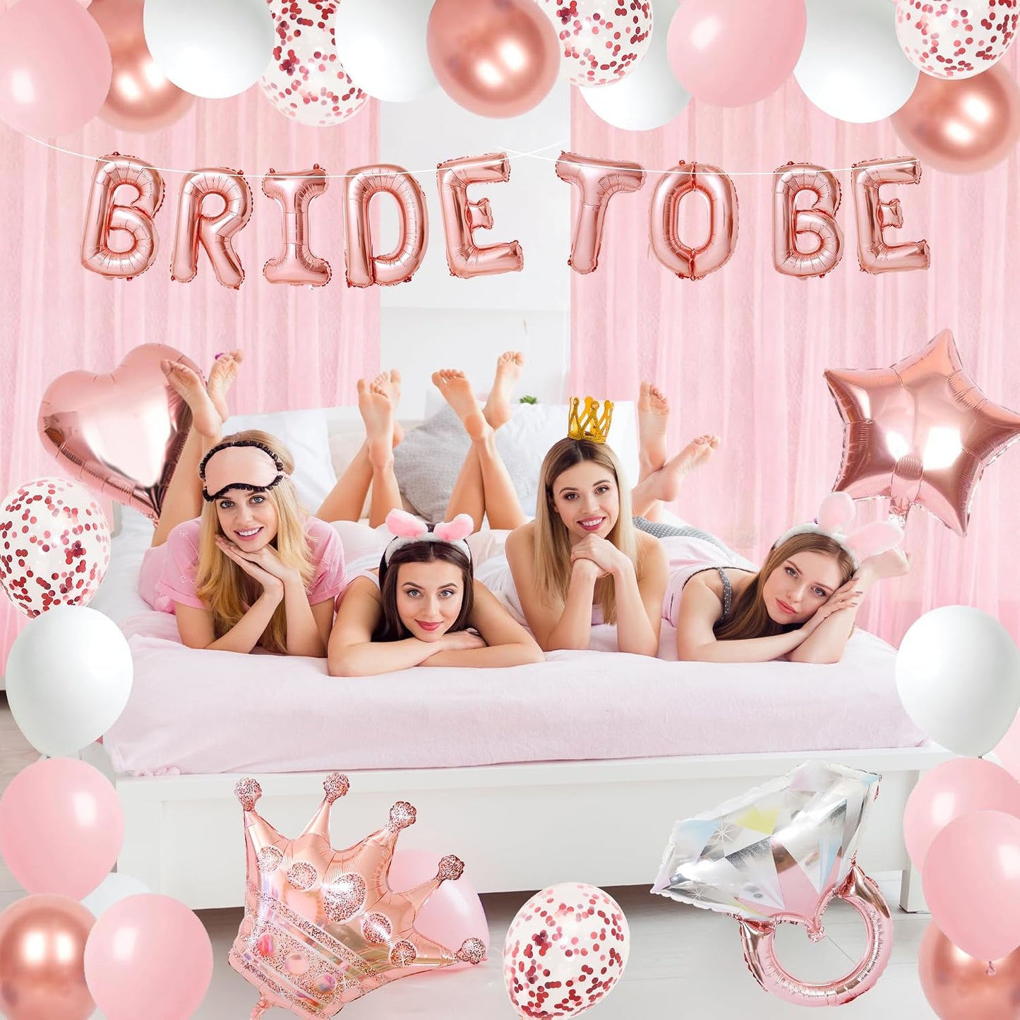 Holkcog Bachelorette Party Decorations Pink Bridal Shower Banner, Confetti Balloons, Bride To Be Sash&Veil for Women Bachelorette Party Gifts Bridal Shower Decorations Bride To Be Decor