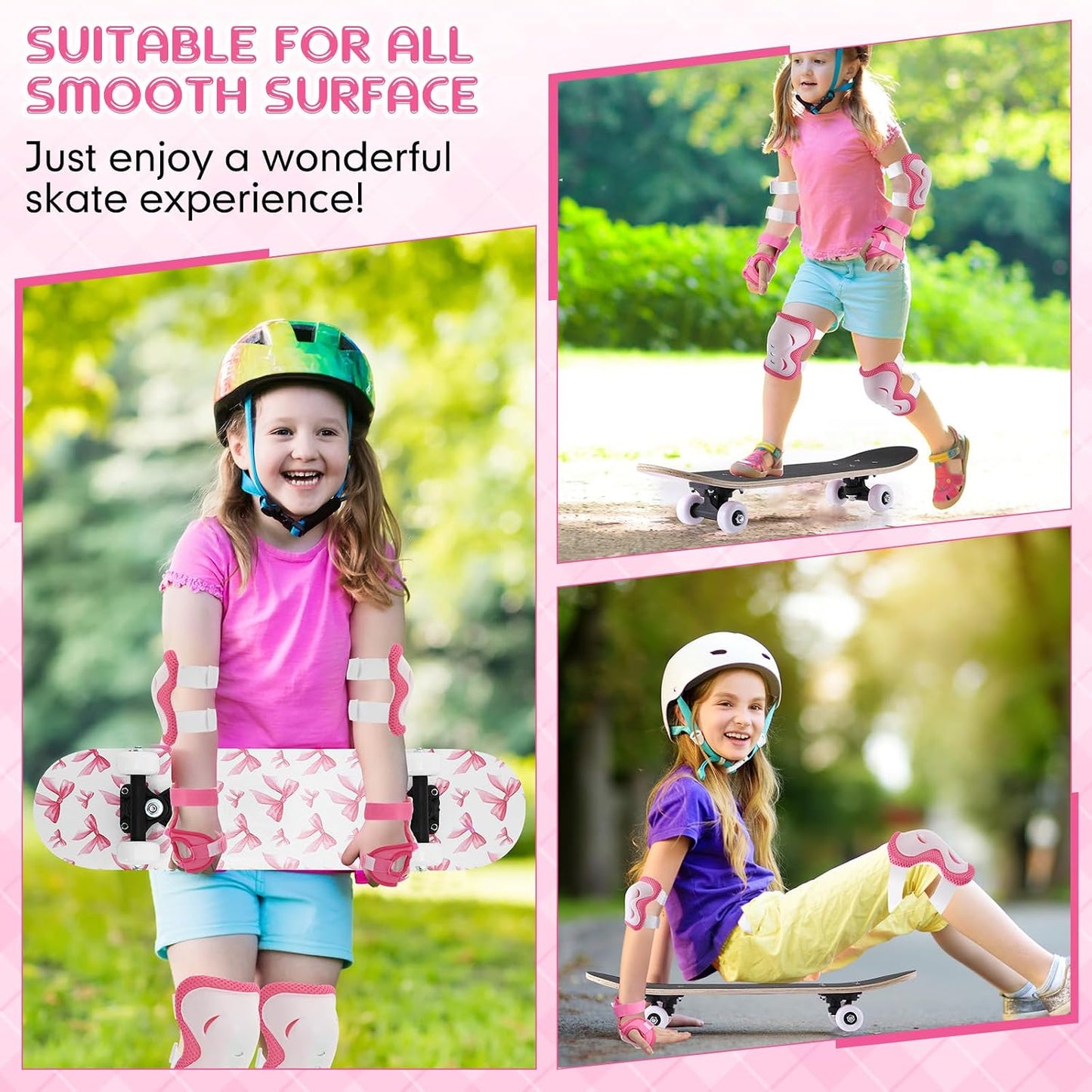 Honoson 7 Pcs Skateboard for Toddlers Beginners Knee Elbow Pads Wrist Guards Gear Set