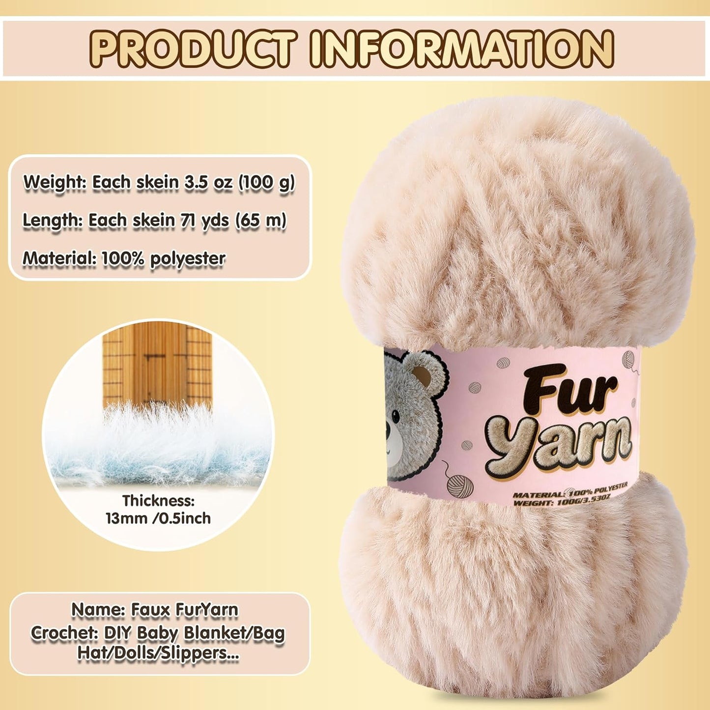 3 Skeins Faux Fur Yarn Soft Fluffy for Crocheting - Chunky Fuzzy Yarn for Crochet Amigurumi, Blankets, Scarves and Sweaters - Each 3.5 oz/100 g, 75 yds/65 m (3, Light Pink)