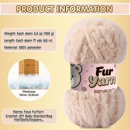 3 Skeins Faux Fur Yarn Soft Fluffy for Crocheting - Chunky Fuzzy Yarn for Crochet Amigurumi, Blankets, Scarves and Sweaters - Each 3.5 oz/100 g, 75 yds/65 m (3, Light Pink)