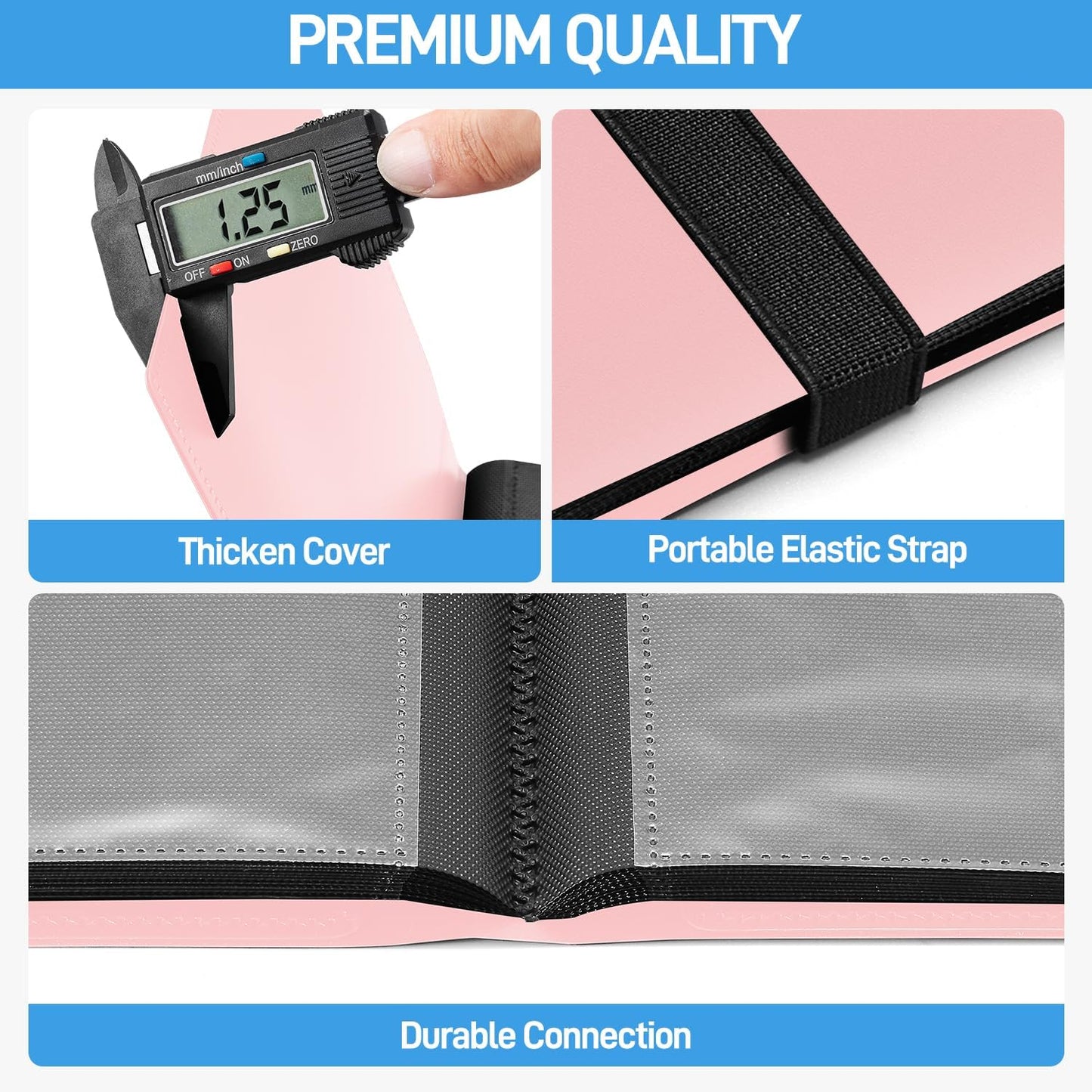 Card Binder, Upgraded 4 Pockets Trading Card Binder for Cards, Mini Collection Card Album, 160 Pockets Mini Card Book Holder - Pink