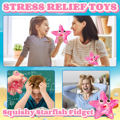 1Pcs Squishy Starfish Sugar Stress Balls Squeeze Fidget Toys for Girls and Boys Cute Anxiety Relief Starfish Toys Squishy Stress Balls for Kids and Adults Birthday Party Favors(Pink)