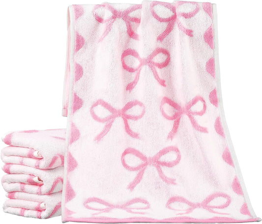 SmoothNovelty 4 Pcs Pink Bow Hand Towels for Bathroom 13 x 29'' Soft 100% Cotton Coquette Face Towel Kitchen Decor Absorbent Preppy Bathroom Decor Bridal Shower Wedding Gift