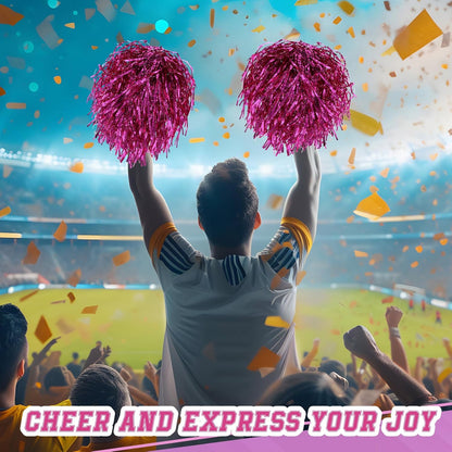 Vinsot 20 Pcs Pink White Cheerleading Pom Poms Bulk Metallic Foil Pom Poms with Plastic Long Handles School Spirit Shakers for Spirit Sports Team Squad Dance Football Basketball Club Celebration