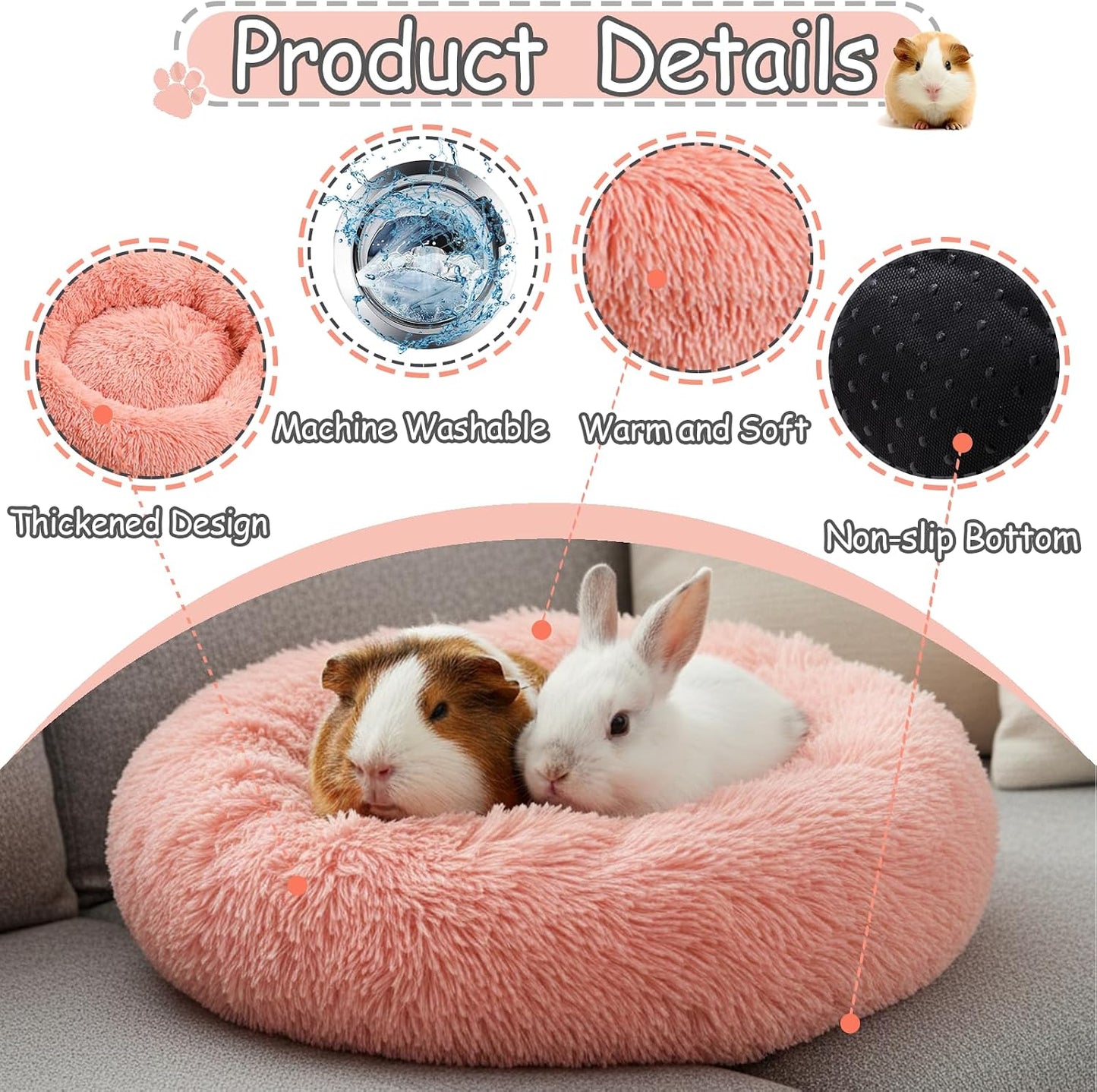 Bunny Bed Rabbit Hideout Large Soft & Comfortable Small Animal Bedding Cozy Bed Mat Warm Hideaway Cage Accessories for Guinea Pig Dwarf Bunny Chinchillas Hamsters Hedgehogs Ferrets Pink
