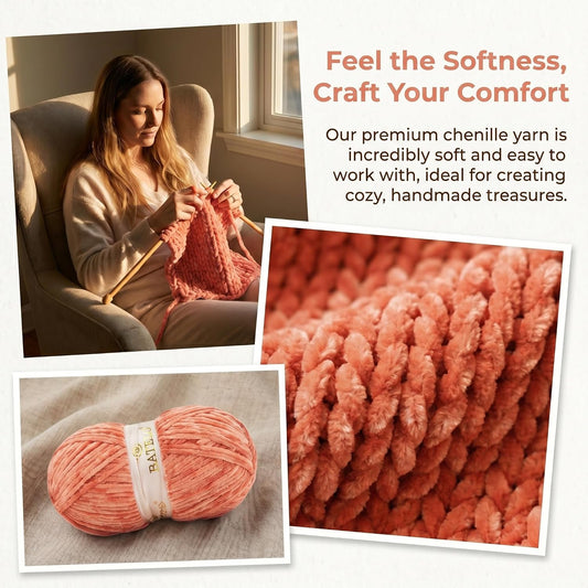 Velvet Chenille Yarn for Crocheting & Knitting 1440 Yards, Soft Thick Fluffy Bulky Blanket Yarn, 4 Pack of 10.5oz (Salmon Pink)