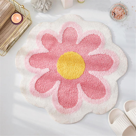 YRXRUS Flower Bath Mat, Pink Bathroom Rug, Beauty Bath Mats, Ultra Soft Microfiber Bath Rug, Machine Washable Flower Rug, Shower Bathtub Mat Gift Aesthetic Summer Room Decor, 23.6x23.6 in