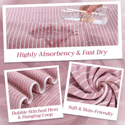 2 Pack Oversized Bath Towels 40 x 80 in Coral Fleece Extra Large Pink and White Striped Bath Sheets Microfiber Quick Dry Absorbent Shower Towel for Beach Pool Hotel Bathroom Spa Gym