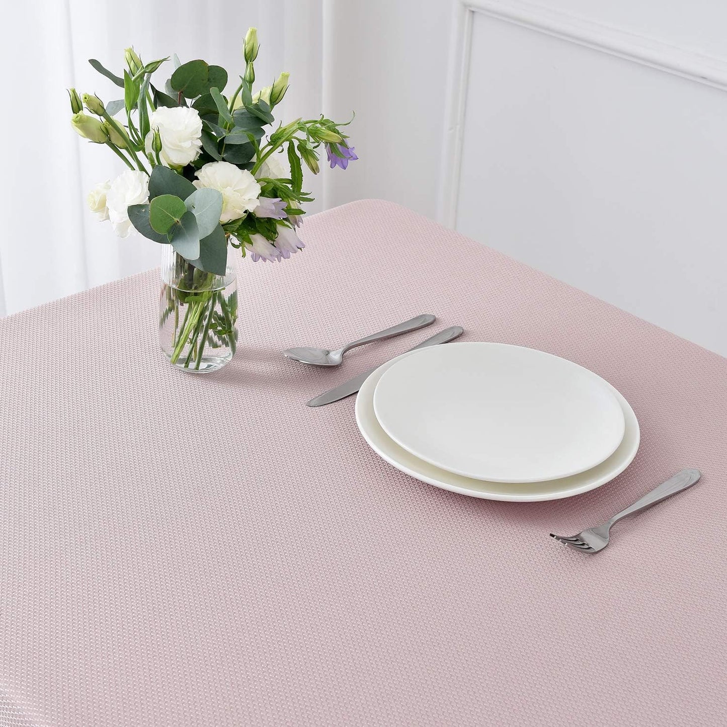 maxmill Rectangle Textured Tablecloth Waterproof Spillproof Wrinkle Free Table Cloth, Kitchen Dinning Tabletop Decoration, Fabric Table Cover for Outdoor and Indoor Use, 52 x 70 Inch, Dusty Pink