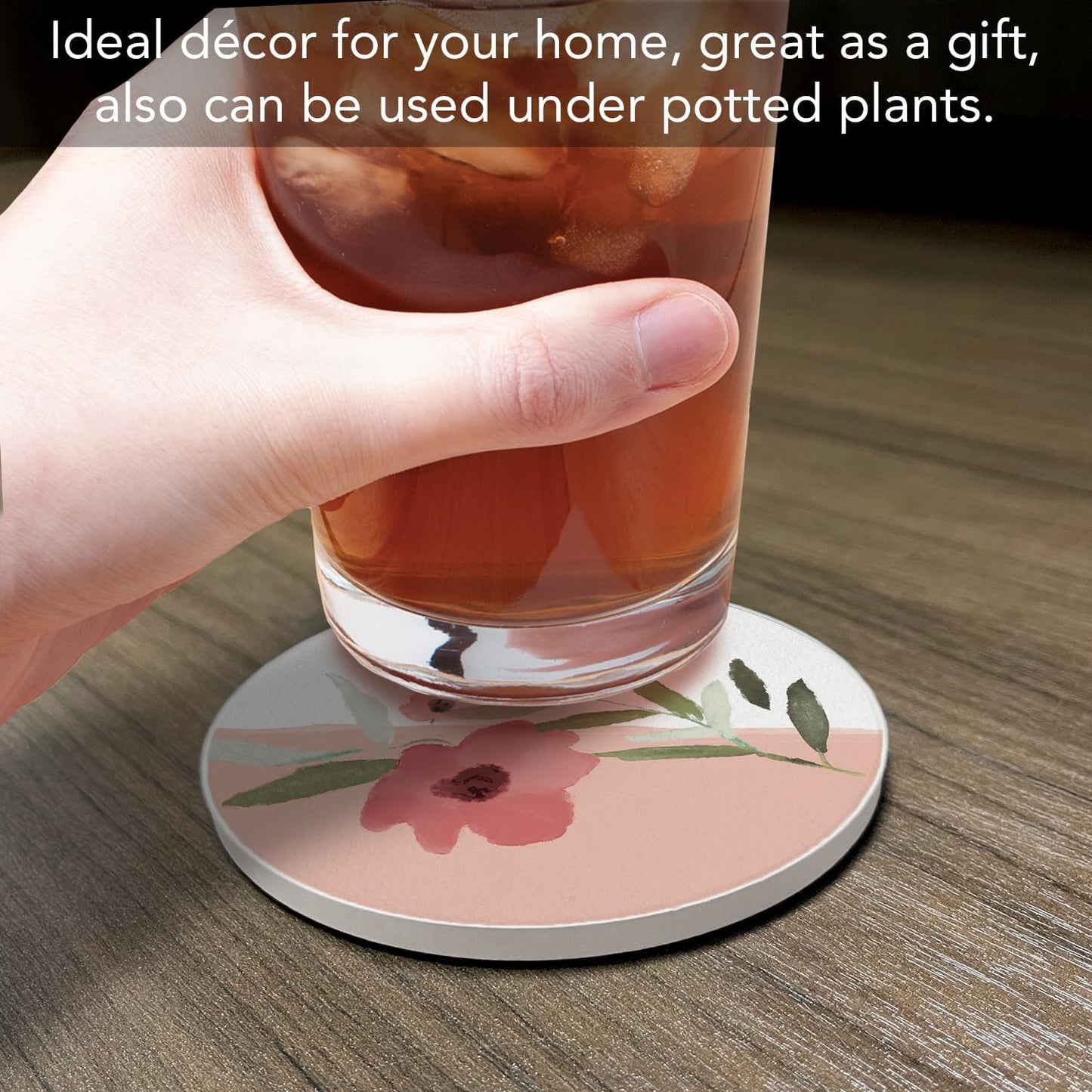 Thirstystone Pink Floral Single Round Absorbent Stone Coaster Manufactured in the USA 4" Diameter Create Your Own Set