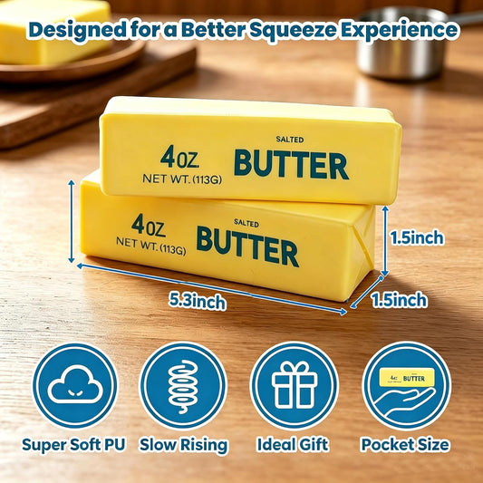 Butter Squishy Stress Relief Toys (2 Pack) - Slow Rising Realistic Fidget, Soft PU Sensory Squeeze for Anxiety Relief & Desk Accessories, Yellow and Pink