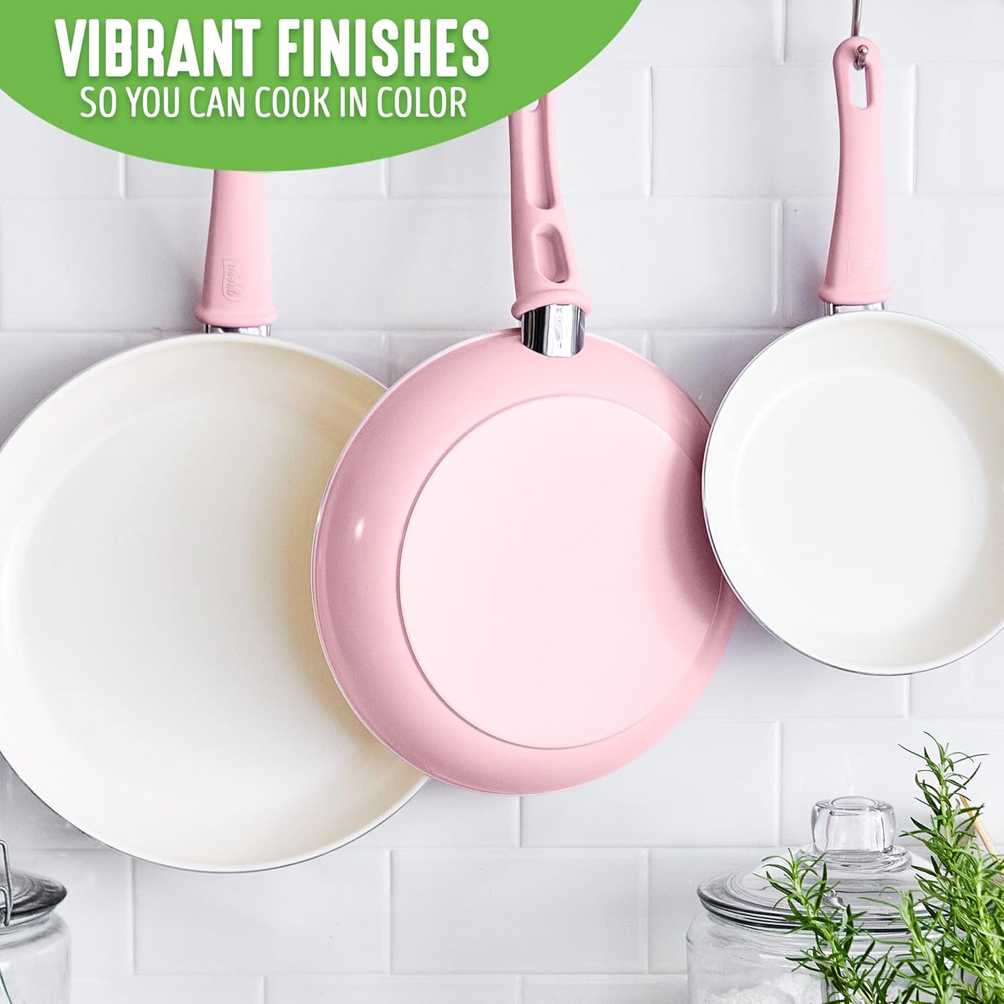 GreenLife Soft Grip Healthy Ceramic Nonstick, 8" 10" and 12" Frying Pan Skillet Set, PFAS-Free, Dishwasher Safe, Soft Pink