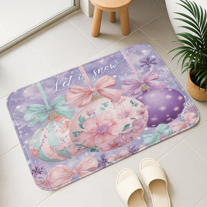 Floral Quick Dry Bath Mat, Pastel Peach Flowers Botanical Absorbent Non Slip Shower Mat, Spring Decorative Flannel Washable Bath Rugs for Bathroom Toilet Restroom 20x32 Inch