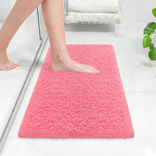 Bathroom Rugs 24"x17", Pink Extra Soft Absorbent Bath Mat, Rubber Backing Quick Dry, Machine Washable Microfiber Bath Rugs for Bathroom Floor, Shower, Bedroom, Tu