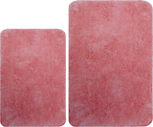 Acsploer 2 Piece Bathroom Rugs and Mats Sets, Non-Slip Microfiber Bath Rugs, Machine Washable Absorbent Bath Mats for Bathroom Floor (Pink, 16''x24'' Plus 20''x32'')