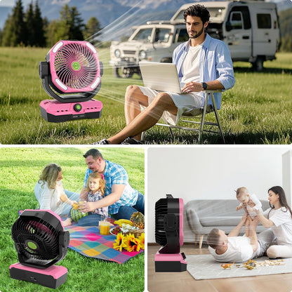 RUNTOP 45000mAh Large Battery Operated Fan, High Speed Oscillating Camping Fan with Remote,Quiet Adjustable Tilt Rechargeable Fans, Battery Powered fansfor Tent Home Office, Bedroom Travel (Pink)