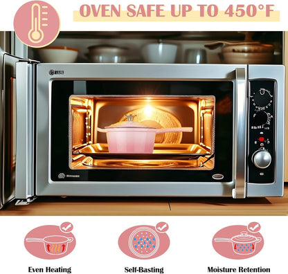 E-far Enameled Cast Iron Sauce Pan with Lid, 1 Quart Dutch Oven Saucepan, Mini Sauce Pot for Cooking, Boiling, Healthy & Non Toxic, Induction & Oven Safe, Pink