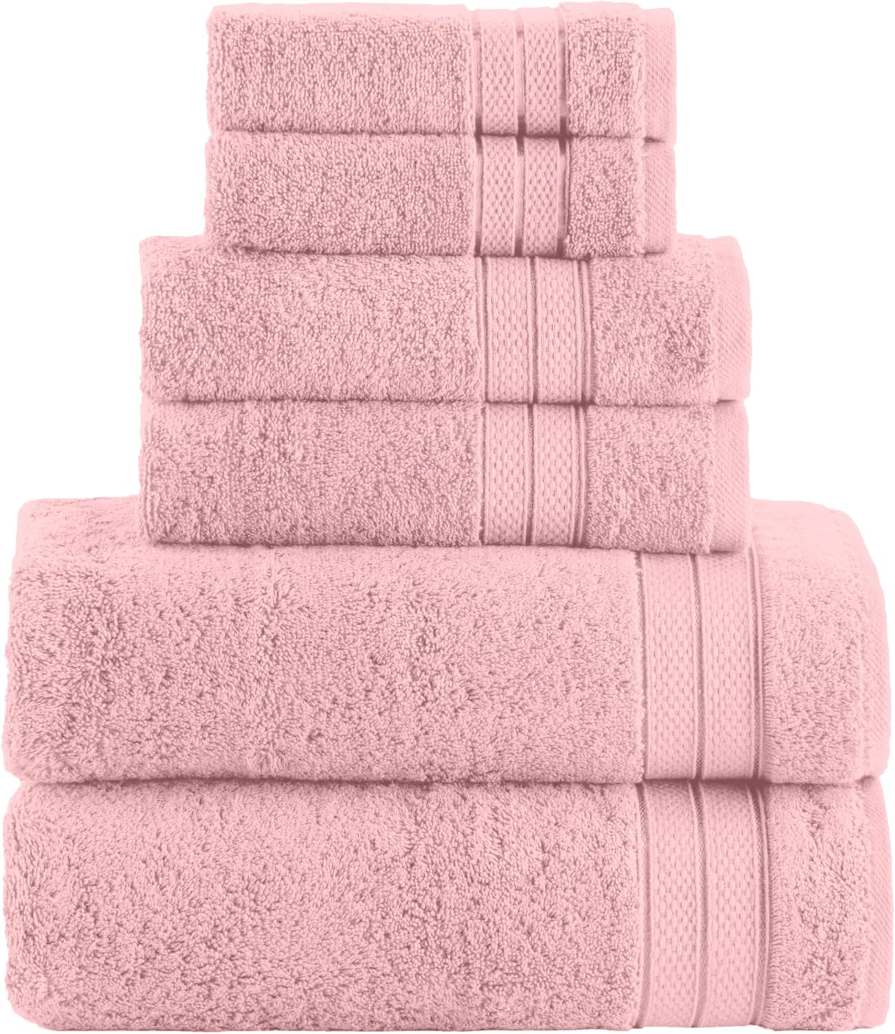 Elegant Comfort Luxury 6-Piece Towel Set, Premium Soft 100% Turkish Cotton, Three Line Popcorn Design 2 Bath Towels, 2 Hand Towels and 2 Washcloths Towel Set - Quick-Drying and Absorbent, Dusty Pink