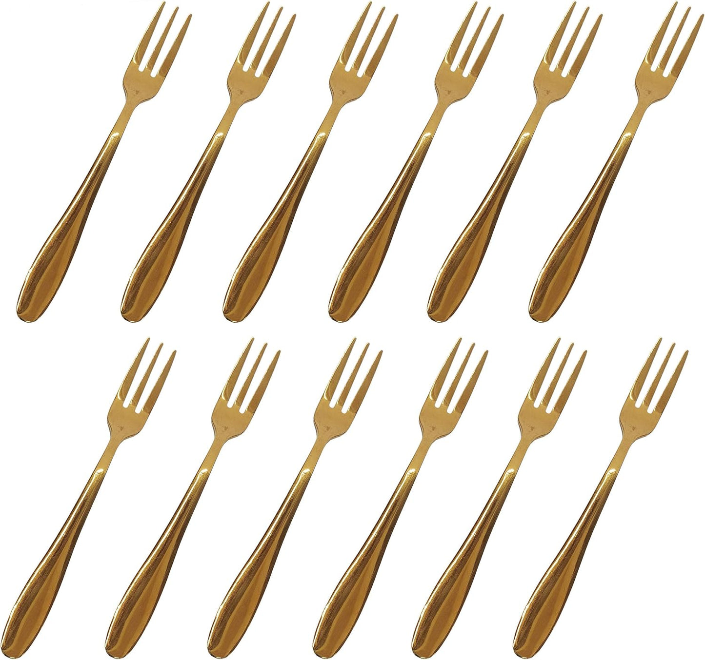 Comicfs 12-Piece Appetizer Small Forks, 5.2 Inches, Dessert Forks Stainless Steel, Rose Gold 3-Tine Portable Cocktail Salad Fruit Forks for Party Travel (12 Forks, Rose Gold)