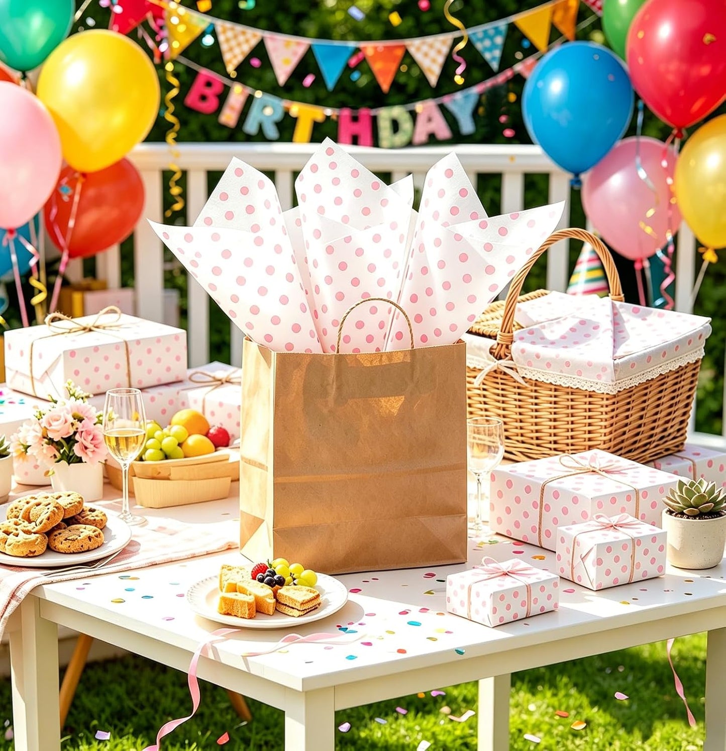 MUNILAIL 100 Sheets Light Pink Polka Dot Tissue Paper 14 x 20 Inches Pink and White Tissue Paper Dot Printed Gift Wrapping Paper for Birthday Wedding Baby Shower Gift Packing DIY Crafts