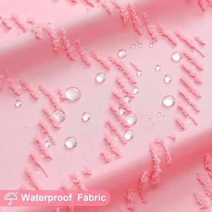 Boho Farmhouse Woven Fabric Shower Curtain, Pink Tufted Chevron Stripes Textured Minimalist Design with Tassels Bathroom Decor Curtain for Home or Hotel, 72 x 72