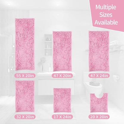 Pink Bathroom Rugs Sets 3 Piece Washable, Luxury ，Chenille Bath Mat Set, Soft Plush Anti-Slip Rectangular Bath， Rug Super Absorbent.3 Pieces Bathroom (Pink, 32"x20"+24"x16"+U Shape 20"x20")