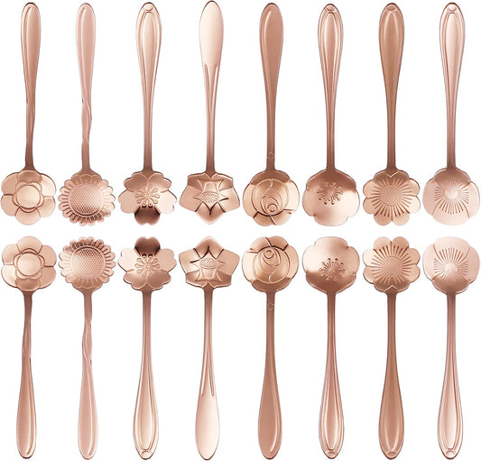 16 Pcs Teaspoon Tea Spoons, ESRISE Stainless Steel Cute Coffee Spoon for Tea Party Decorations (Rose Gold)