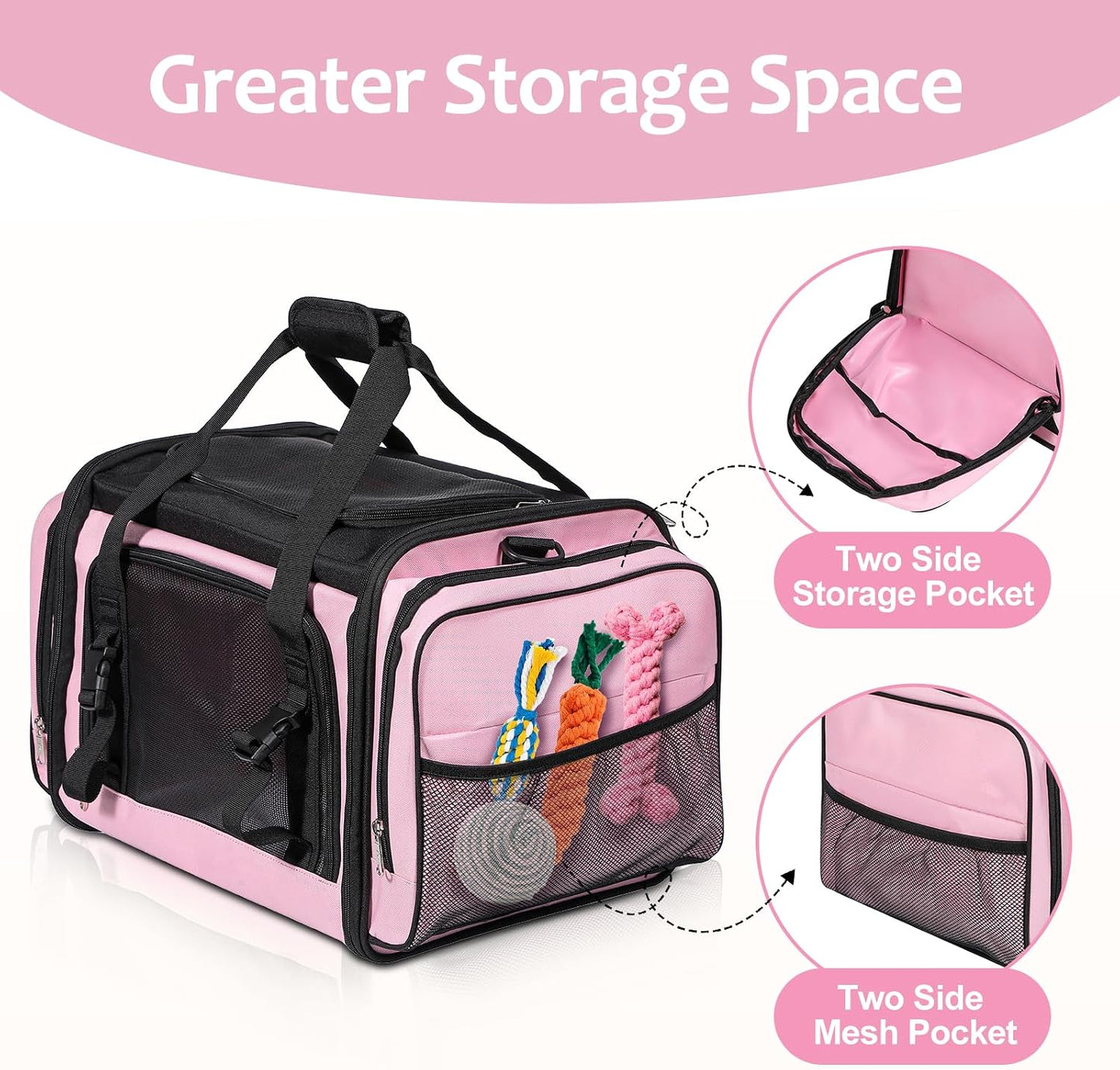 Discala Large Cat Carrier for 2 Cats, Pet Carrier, Dog Carrier for Small Dogs, Cat Carrier Soft, Collapsible Large Pet Carrier for Traveling Indoor and Outdoor Uses - Pink 23"x13"x13"