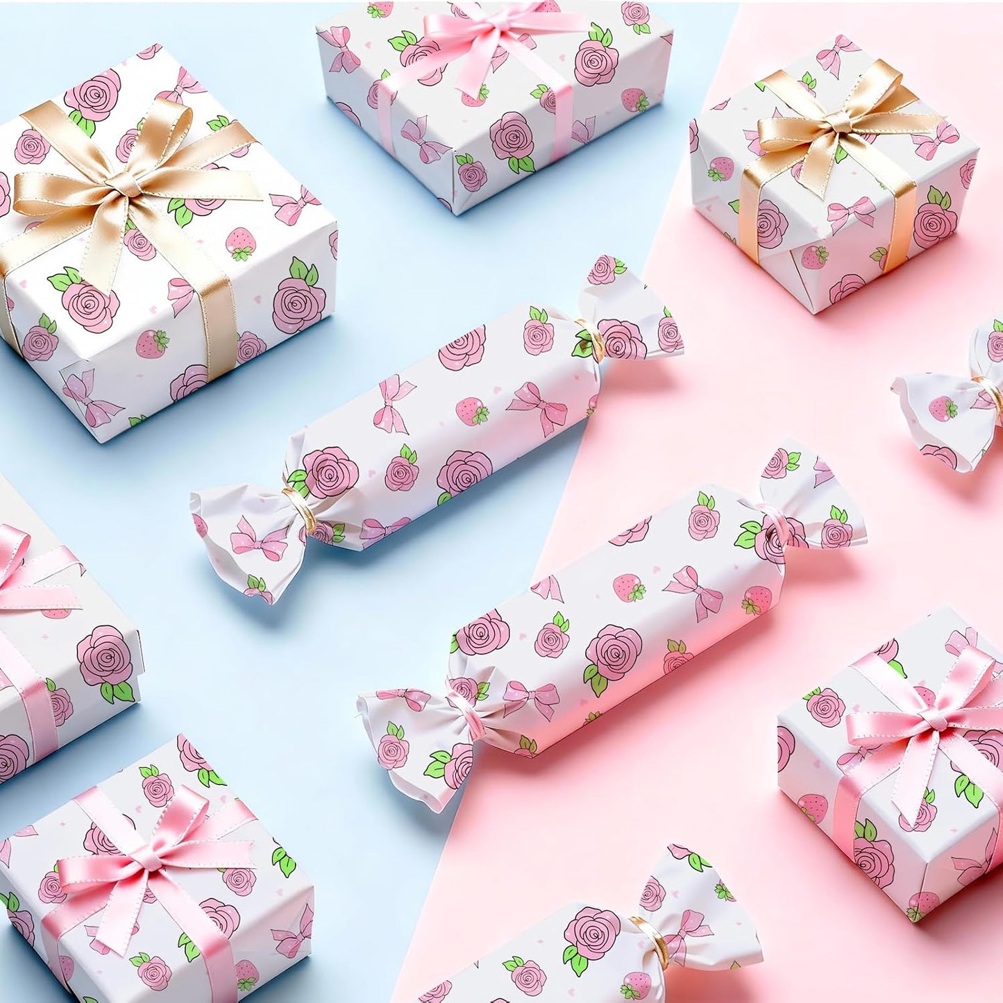 60 Sheets Gift Wrapping Tissue Paper Bulk, Pink Rose Bow Tissue Paper for Gift Bags, Decorative Art Papers for DIY Crafts Valentines Day Wedding Baby Showers Party Decor, 20x14 Inches