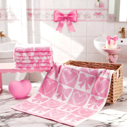 Frienda 4 Pcs Pink Bow Hand Towels for Bathroom 13 x 29'' Soft 100% Cotton Valentines Day Decorative Towel Coquette Bow Kitchen Decor Absorbent Pink Preppy Bathroom Decor Bridal Shower Wedding Gift