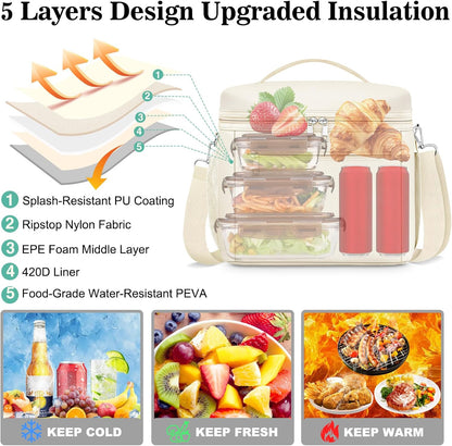 DALINDA Insulated Lunch Bag Lunch Box for Women Men,Leak-Proof Cooler Bag Lunchbox Lightweight for Work Picnic,Beach,Camping,Travel